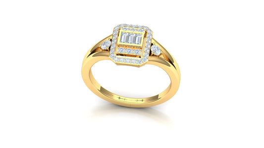 Yellow Gold Geometric Halo Diamond Statement Ring