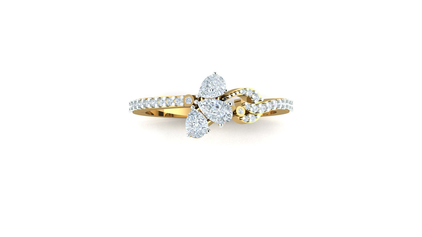 Yellow Gold Pear and Baguette Diamond Cluster Ring