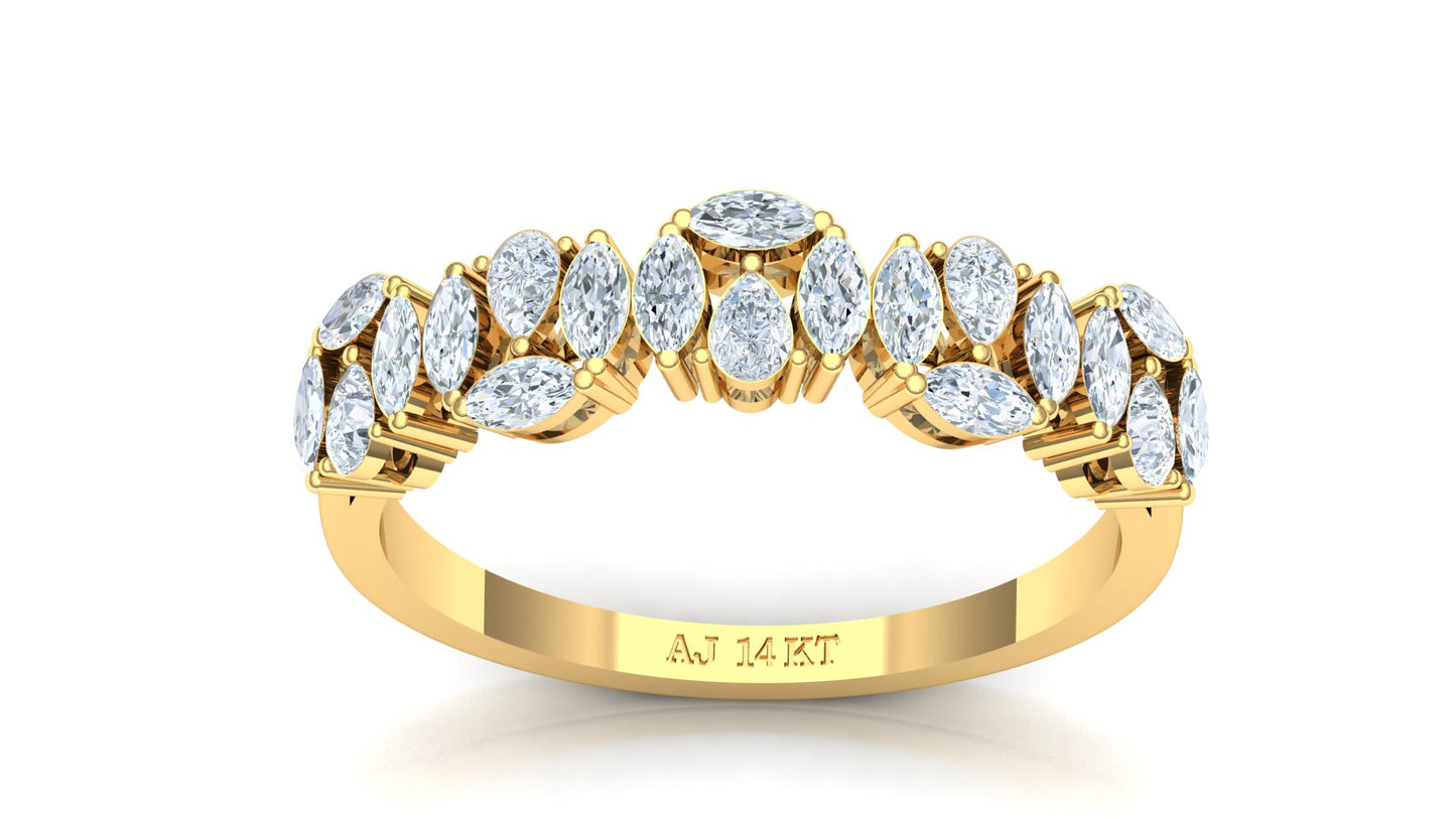 Yellow Gold Scalloped Diamond Cluster Band Ring