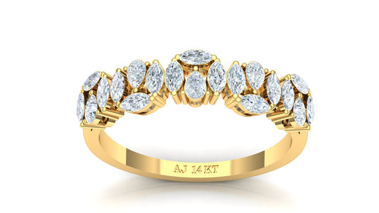 Yellow Gold Scalloped Diamond Cluster Band Ring