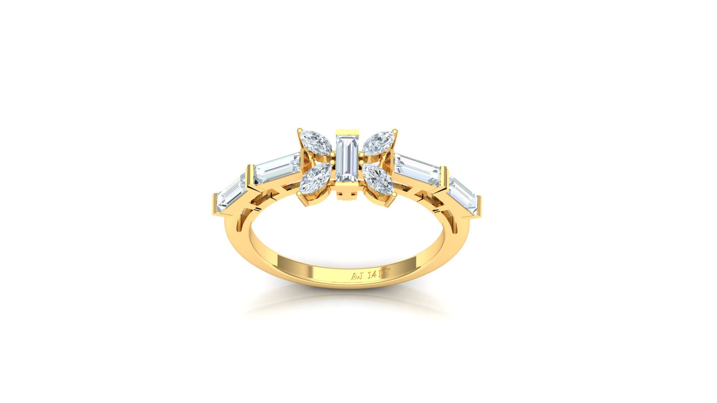 Two-Tone Marquise & Baguette Diamond Cluster Ring