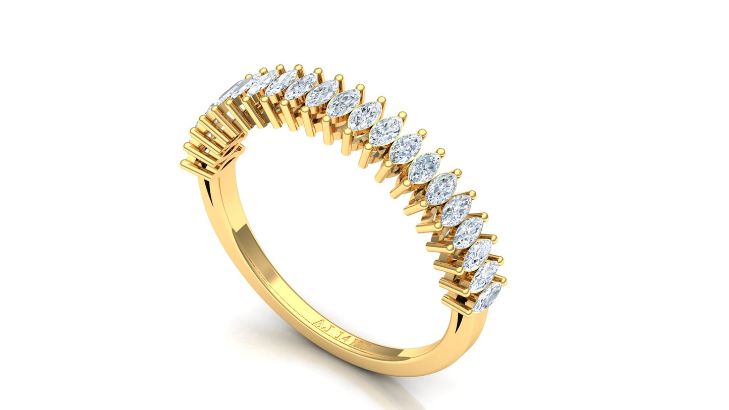 Two-Tone Pave Set V-Shape Diamond Band