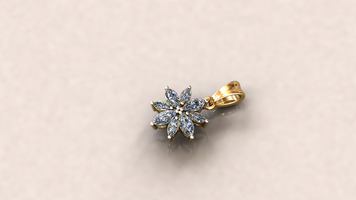 Yellow Gold and Diamond Cluster Flower Pendant