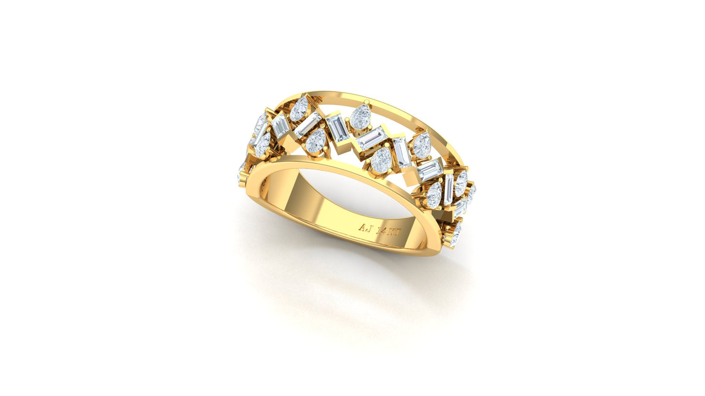 Wide Two-Tone Geometric Diamond Band