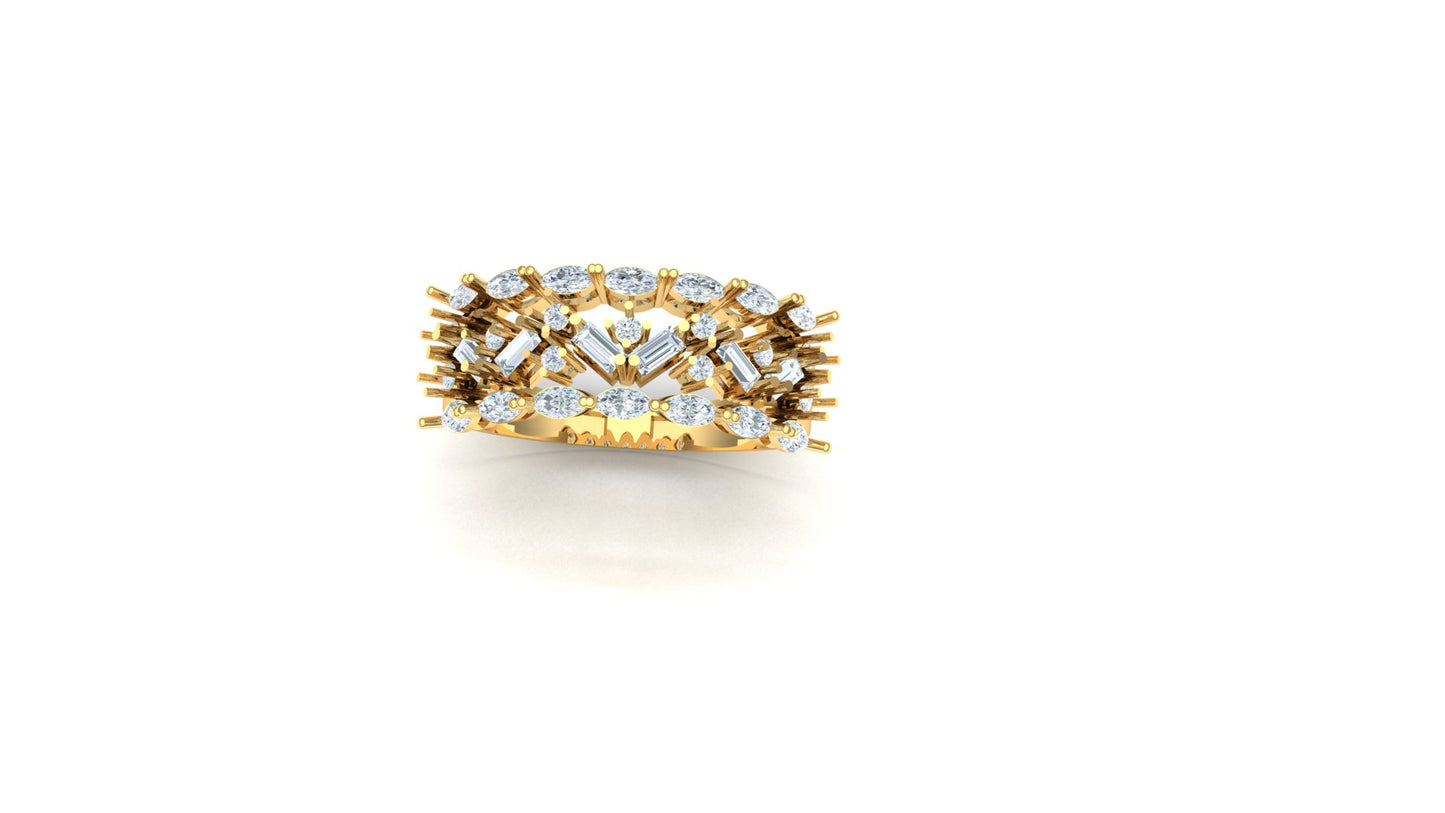 CVD Diamond Tiered Marquise Baguette Band Ring
