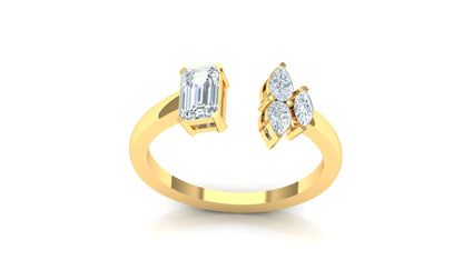 Yellow Gold Pear and Baguette Diamond Open Bypass Ring