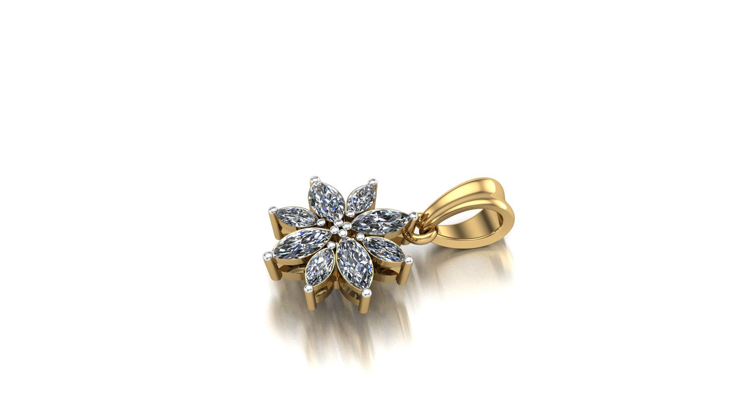 Yellow Gold and Diamond Cluster Flower Pendant