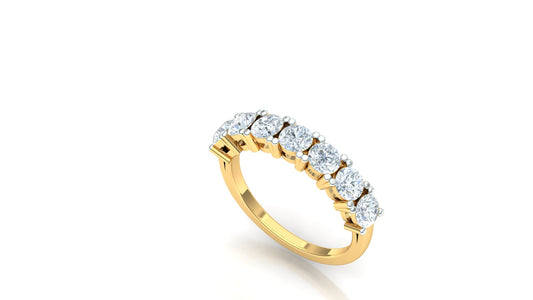 Yellow Gold Seven Stone Diamond Cluster Band Ring