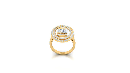 Yellow Gold Circular Halo Multi-Row Diamond Ring