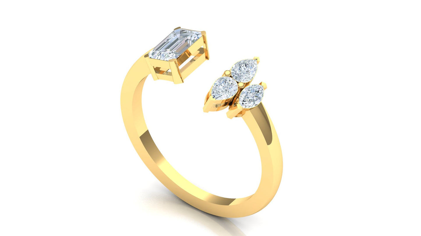 Yellow Gold Pear and Baguette Diamond Open Bypass Ring