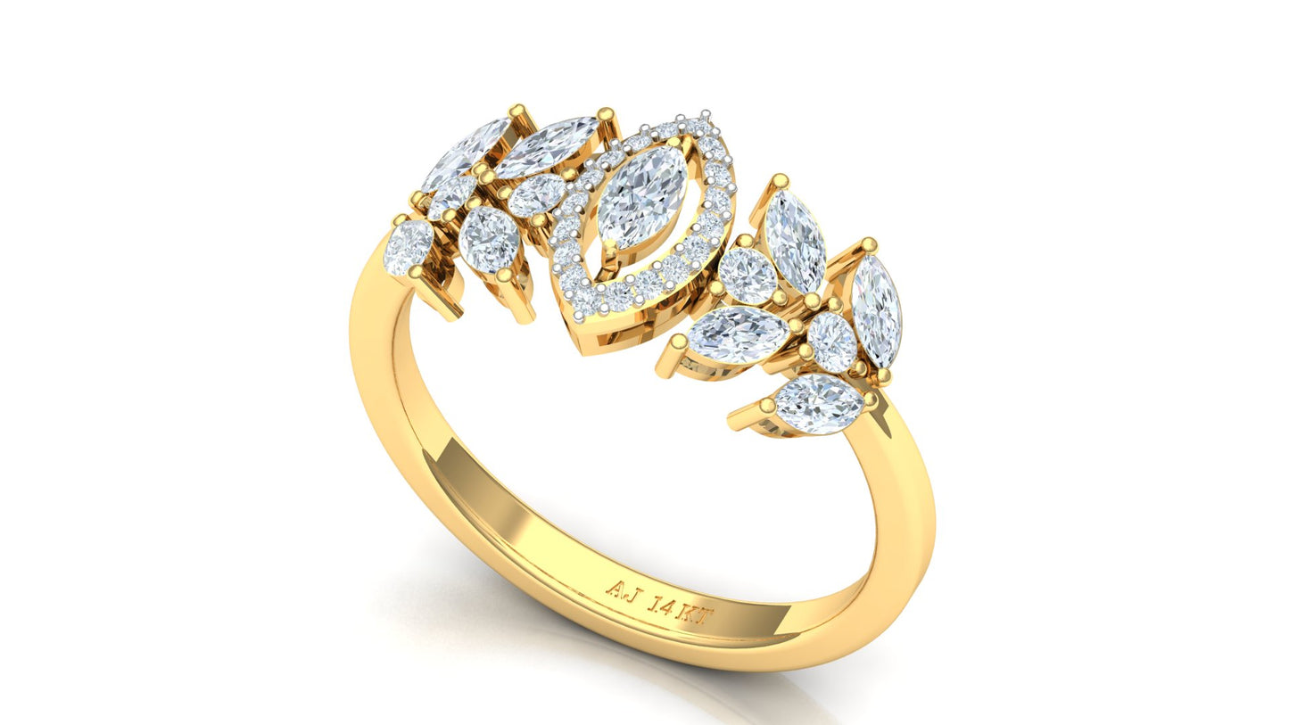 Two-Tone Multi-Layered Diamond Cluster Ring