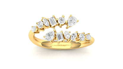 Yellow Gold Chevron Wave Diamond Cluster Ring