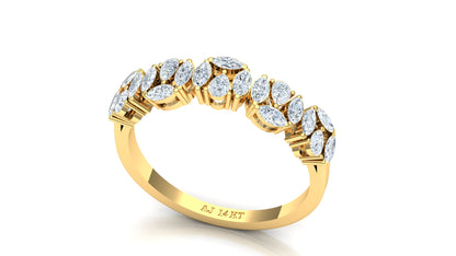 Yellow Gold Scalloped Diamond Cluster Band Ring