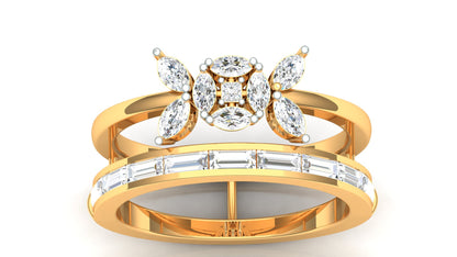 Two-Tone Yellow Gold Multi-Row Bridal Set Diamond Ring