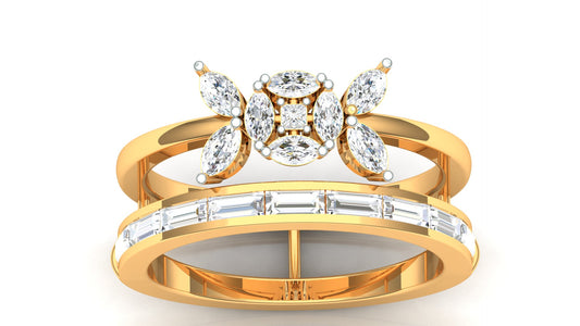 Two-Tone Yellow Gold Multi-Row Bridal Set Diamond Ring