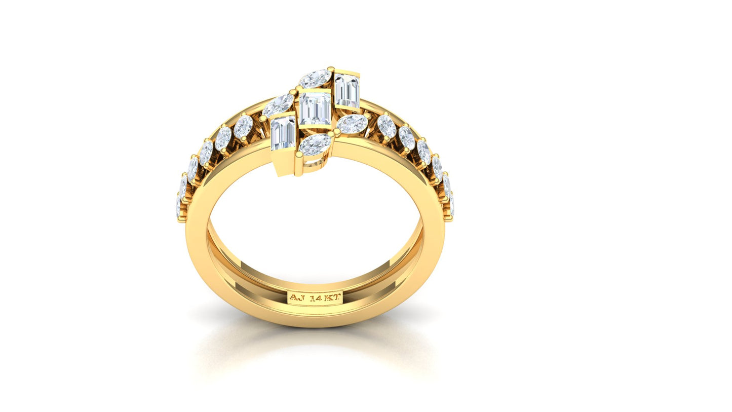 CVD Diamond Three-Row Sculptural Bypass Ring