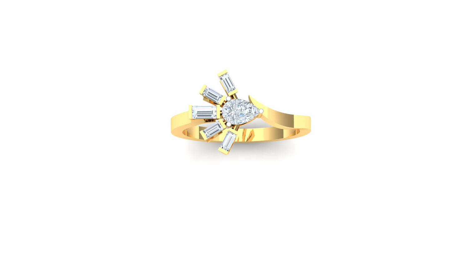 Gold ring with a diamond on a white background