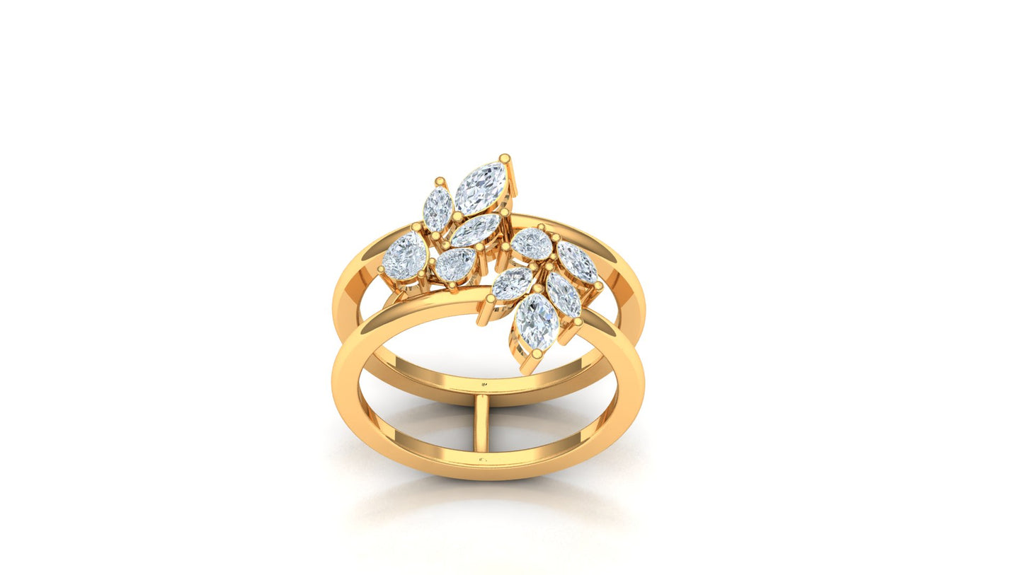 Yellow Gold Asymmetrical Kite Cluster Diamond Ring