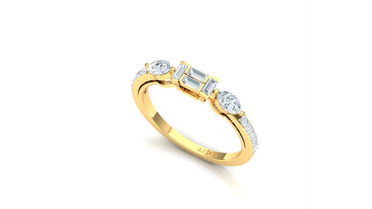 Yellow Gold Diagonal Three-Stone Diamond Cluster Ring