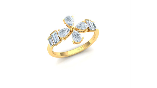 Two-Tone Baguette Diamond Butterfly Cluster Ring