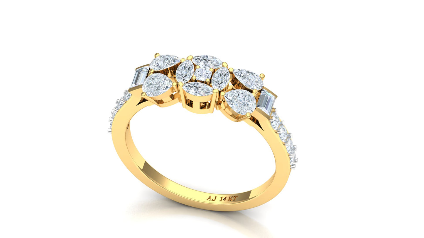 Two-Tone Multi-Baguette Diamond Cluster Ring