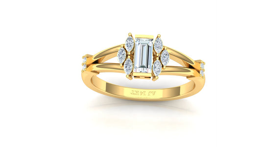 Two-Tone Bypass Band Emerald-Cut Diamond Ring