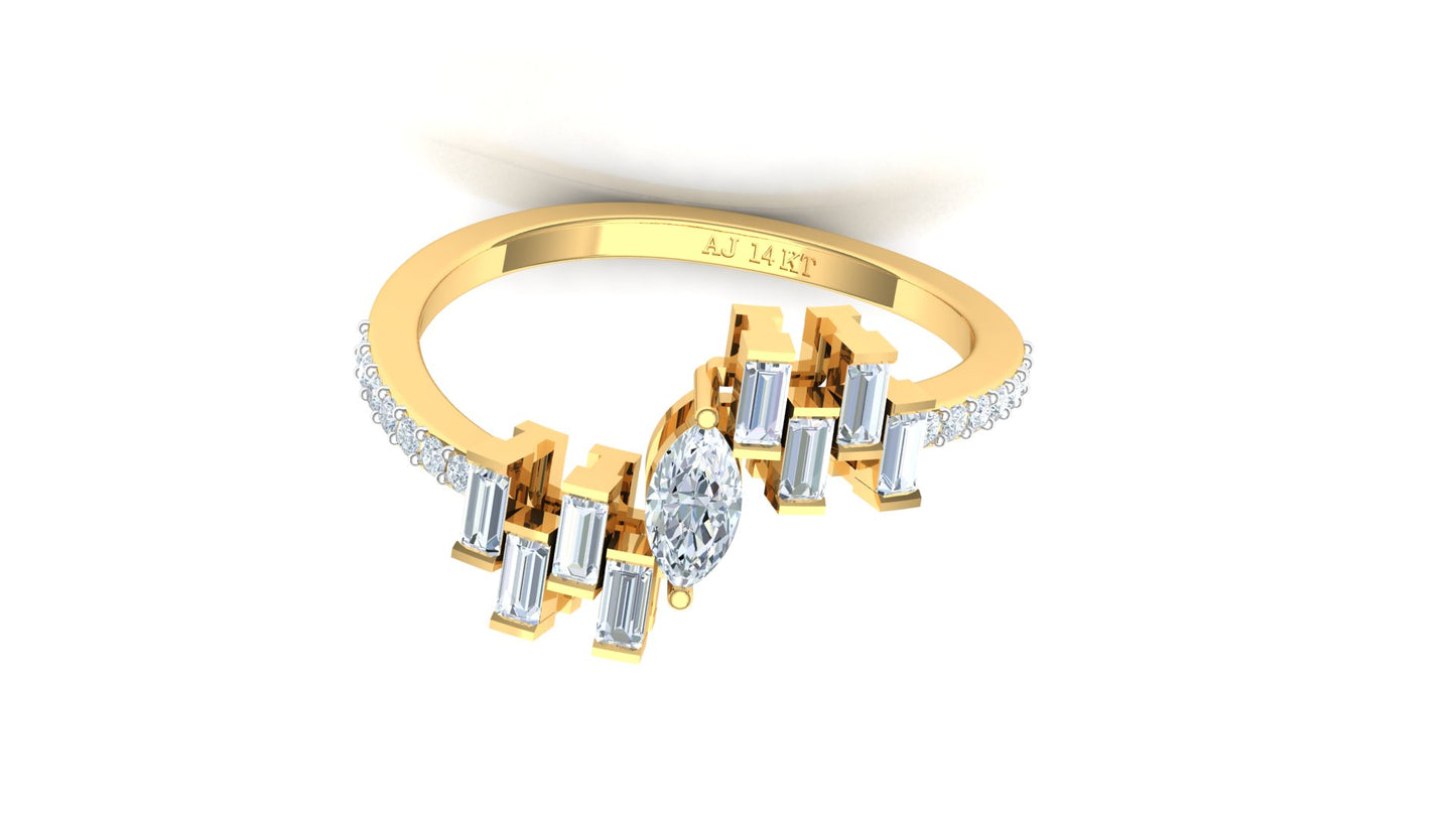 Yellow Gold Diagonal Kite Cluster Diamond Ring