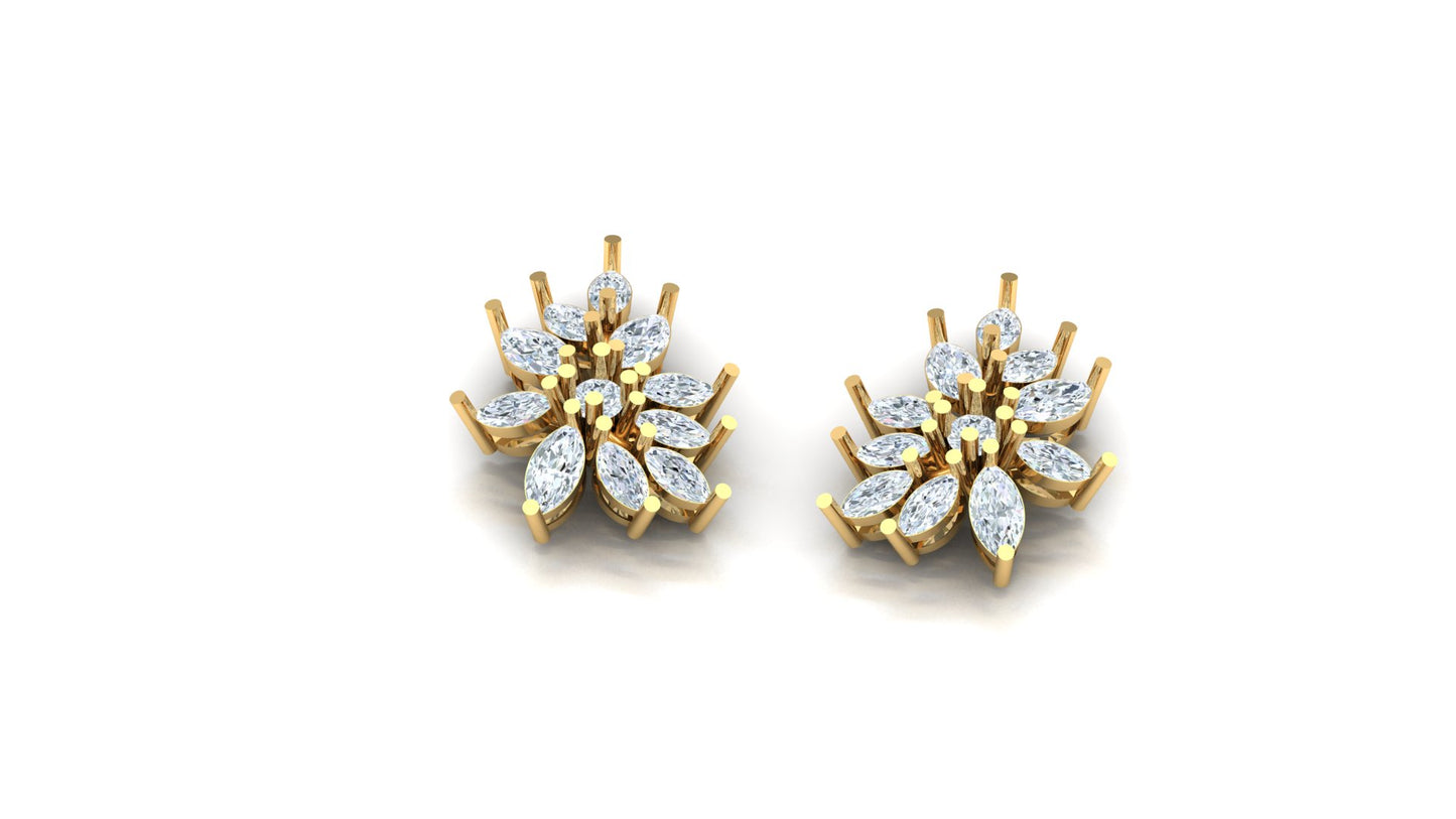 CVD Diamond Floral Cluster Stud Earrings