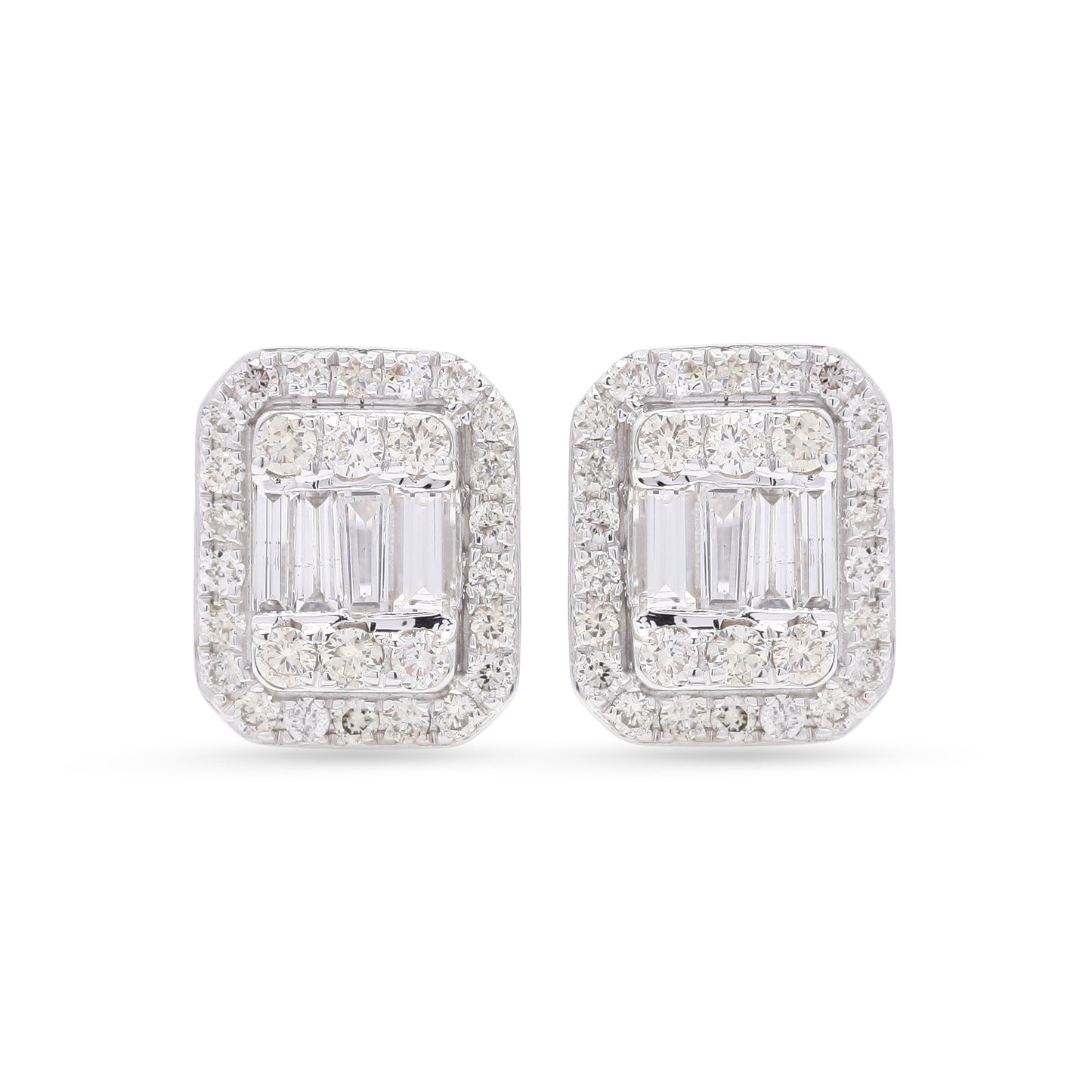 Octagon White Gold Diamond Halo Stud Earring