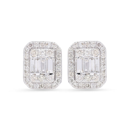 Octagon White Gold Diamond Halo Stud Earring