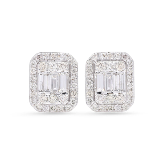 Octagon White Gold Diamond Halo Stud Earring