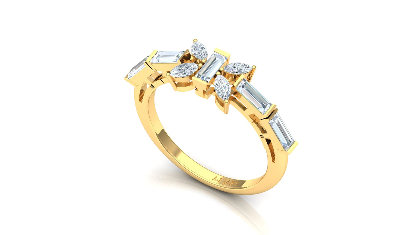 Two-Tone Marquise & Baguette Diamond Cluster Ring