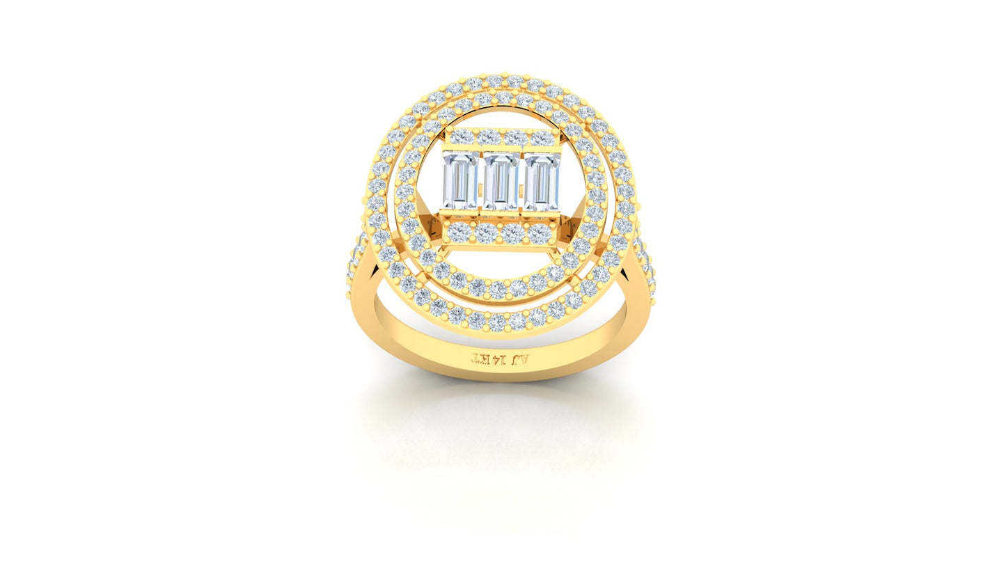Yellow Gold Circular Halo Multi-Row Diamond Ring