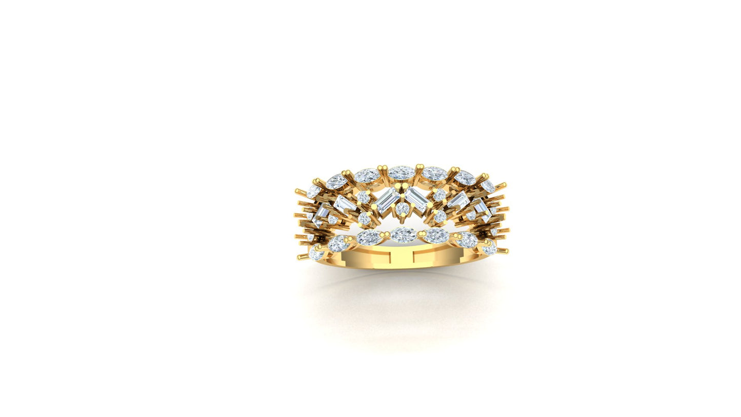CVD Diamond Tiered Marquise Baguette Band Ring