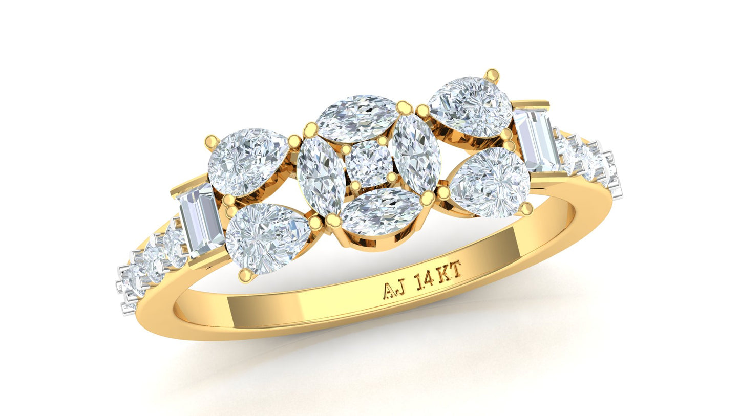 Two-Tone Multi-Baguette Diamond Cluster Ring
