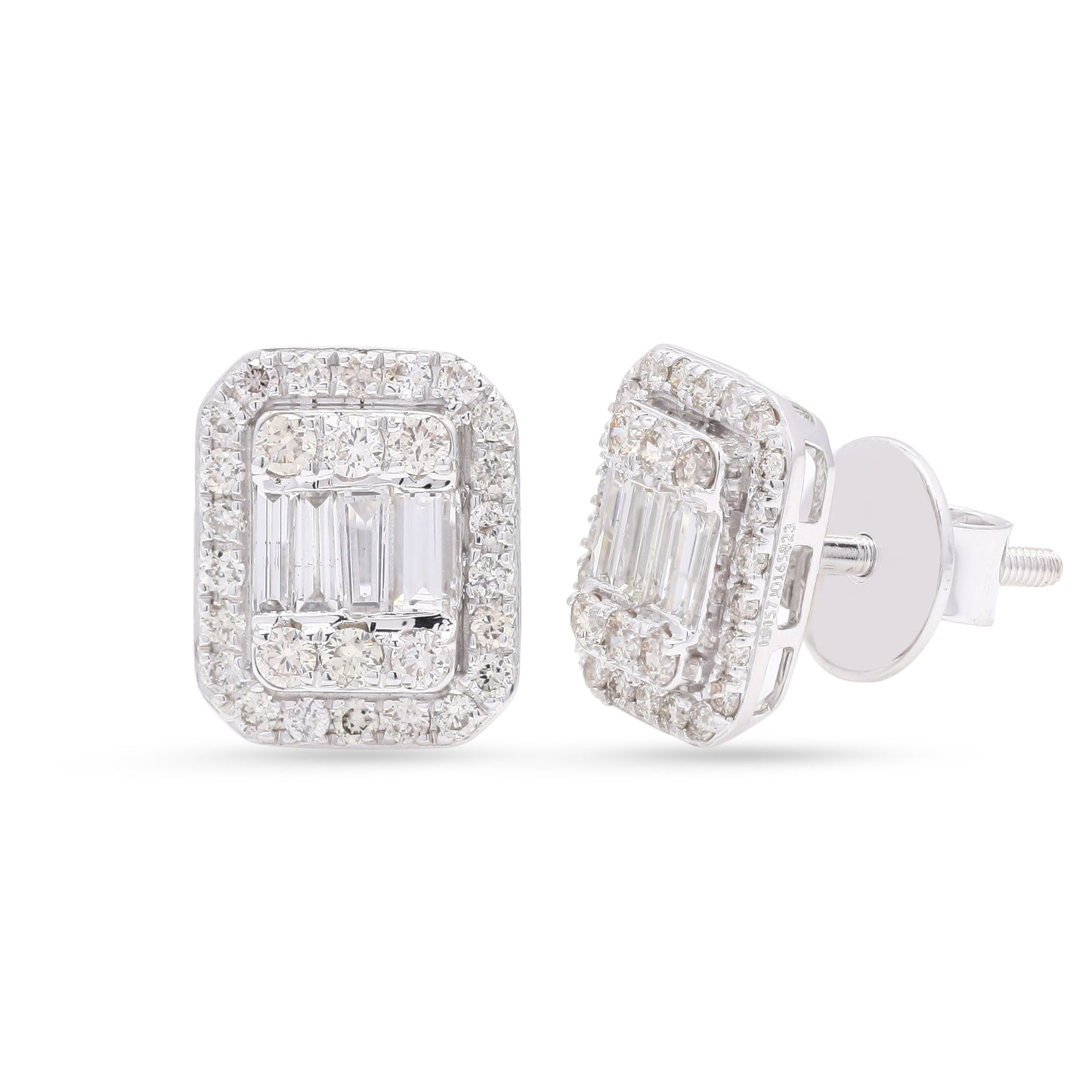 Octagon White Gold Diamond Halo Stud Earring