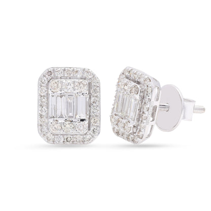 Octagon White Gold Diamond Halo Stud Earring