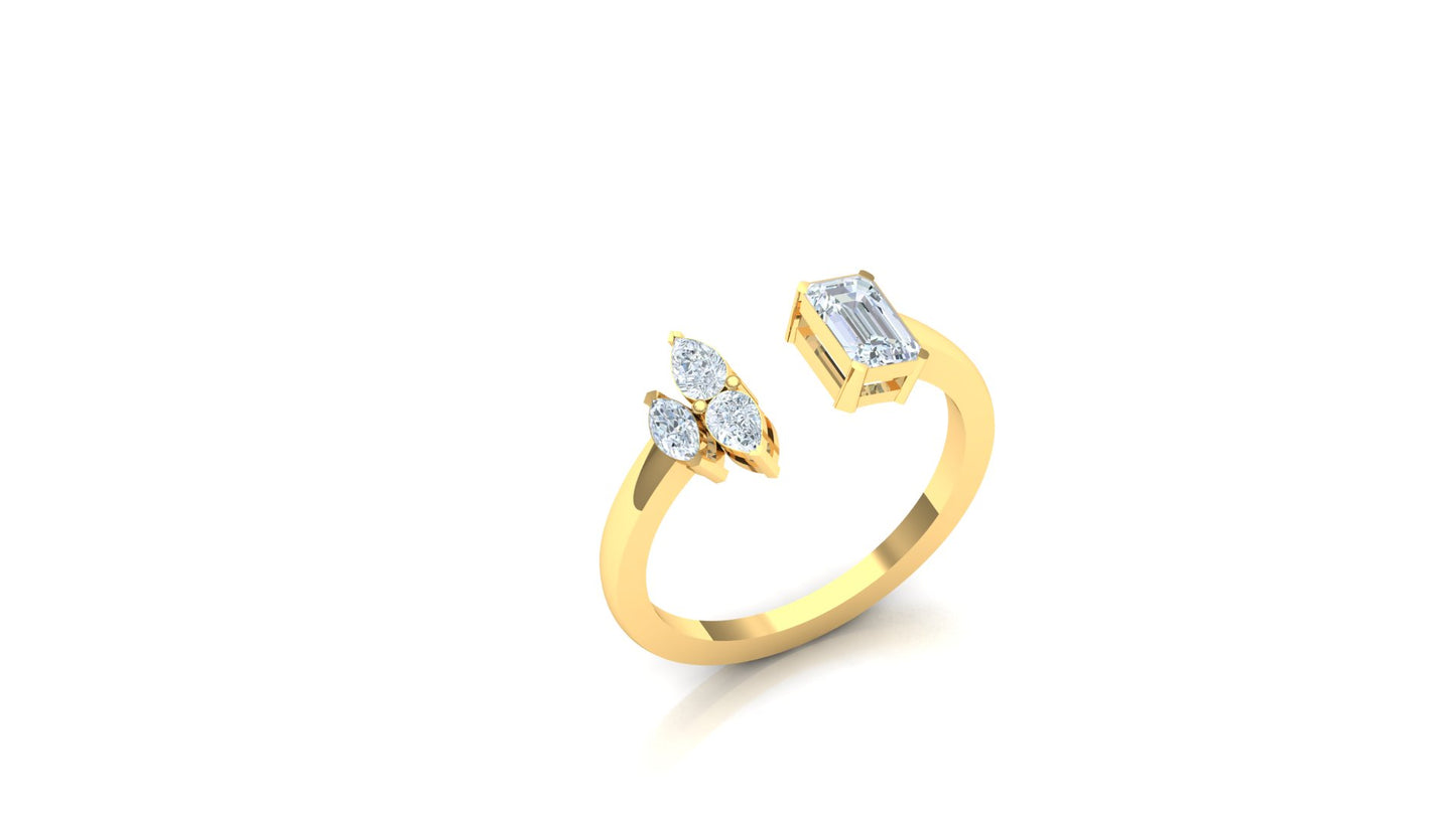 Yellow Gold Pear and Baguette Diamond Open Bypass Ring