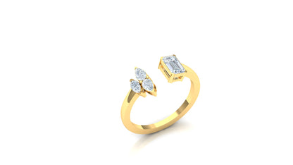 Yellow Gold Pear and Baguette Diamond Open Bypass Ring