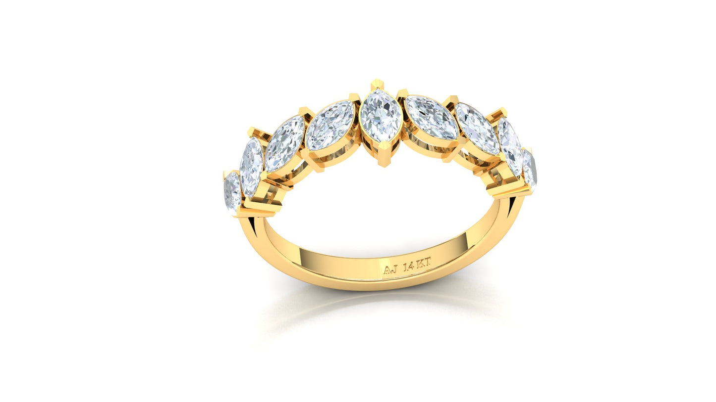 Yellow Gold Marquise and Pear Cluster Diamond Ring