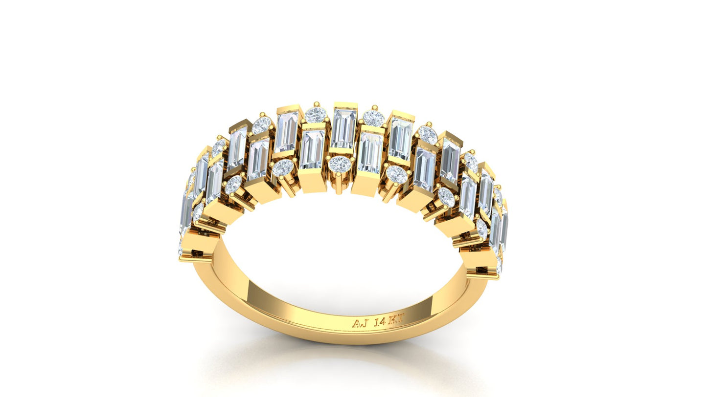 Two-Tone Multi-Row Baguette Diamond Band Ring