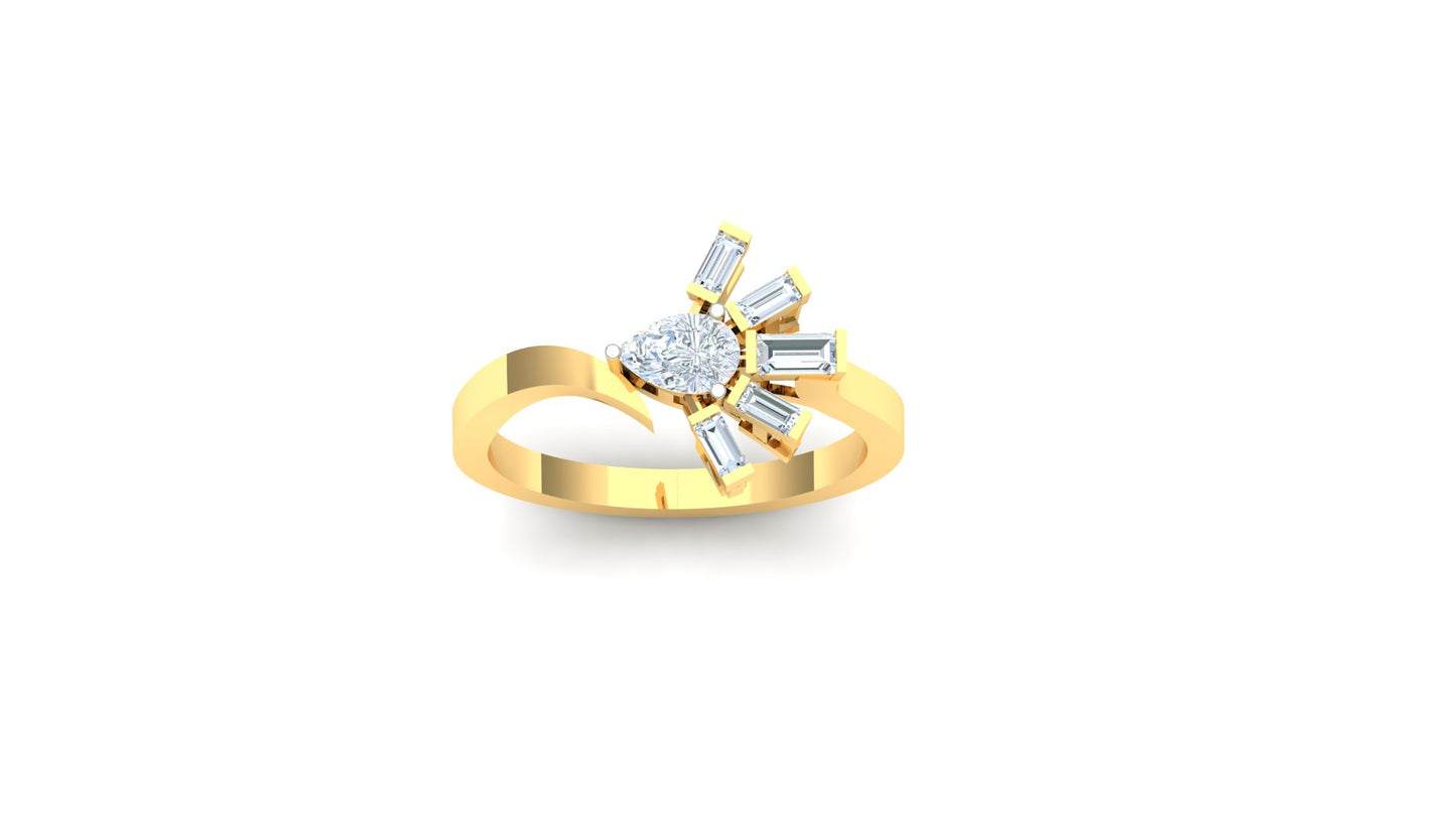 Gold ring with diamond accents on a white background