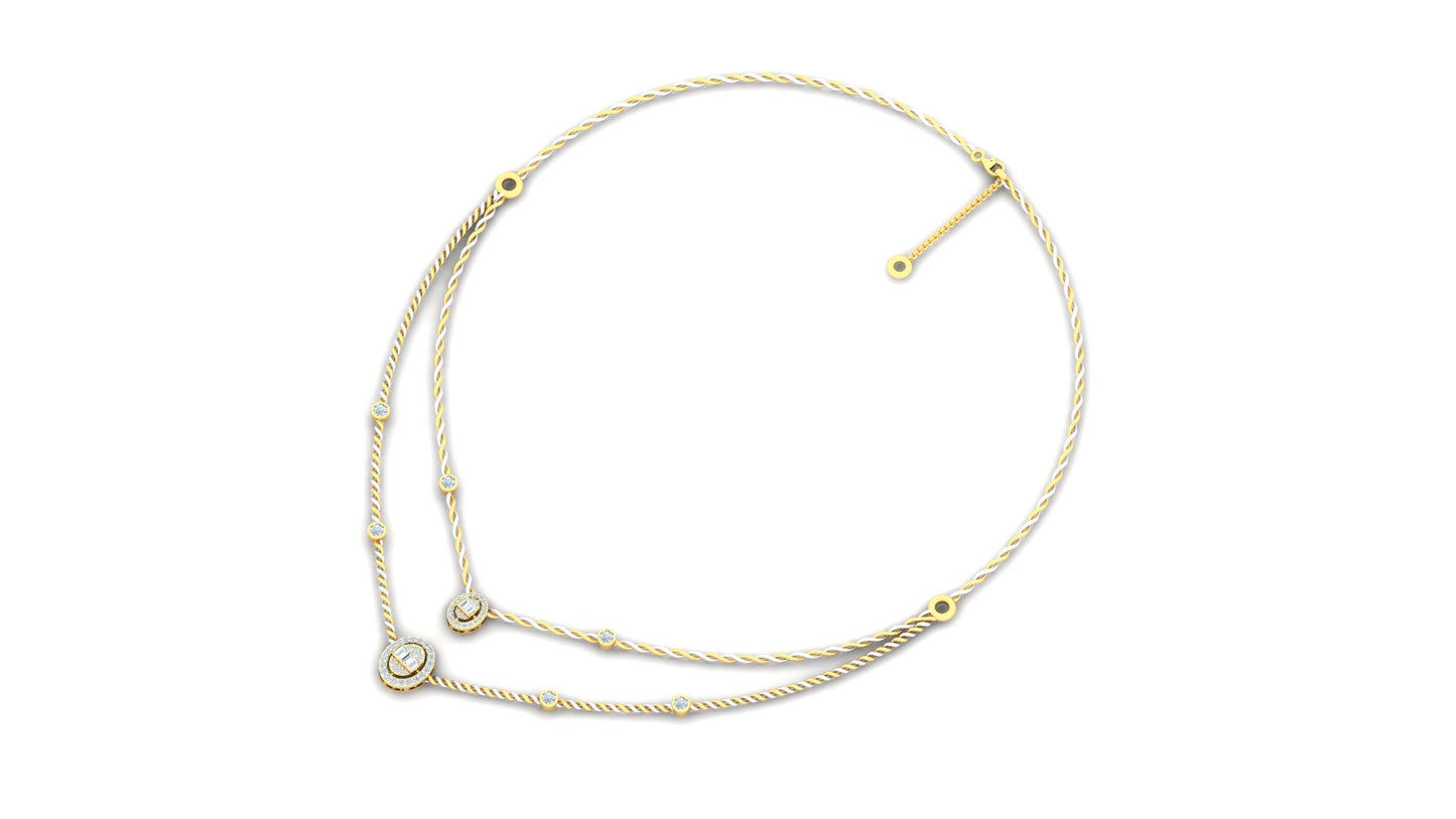 Yellow Gold Curved Bar Diamond Accent Chain