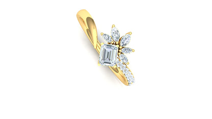 Yellow Gold Floral Diamond Cluster Bypass Ring