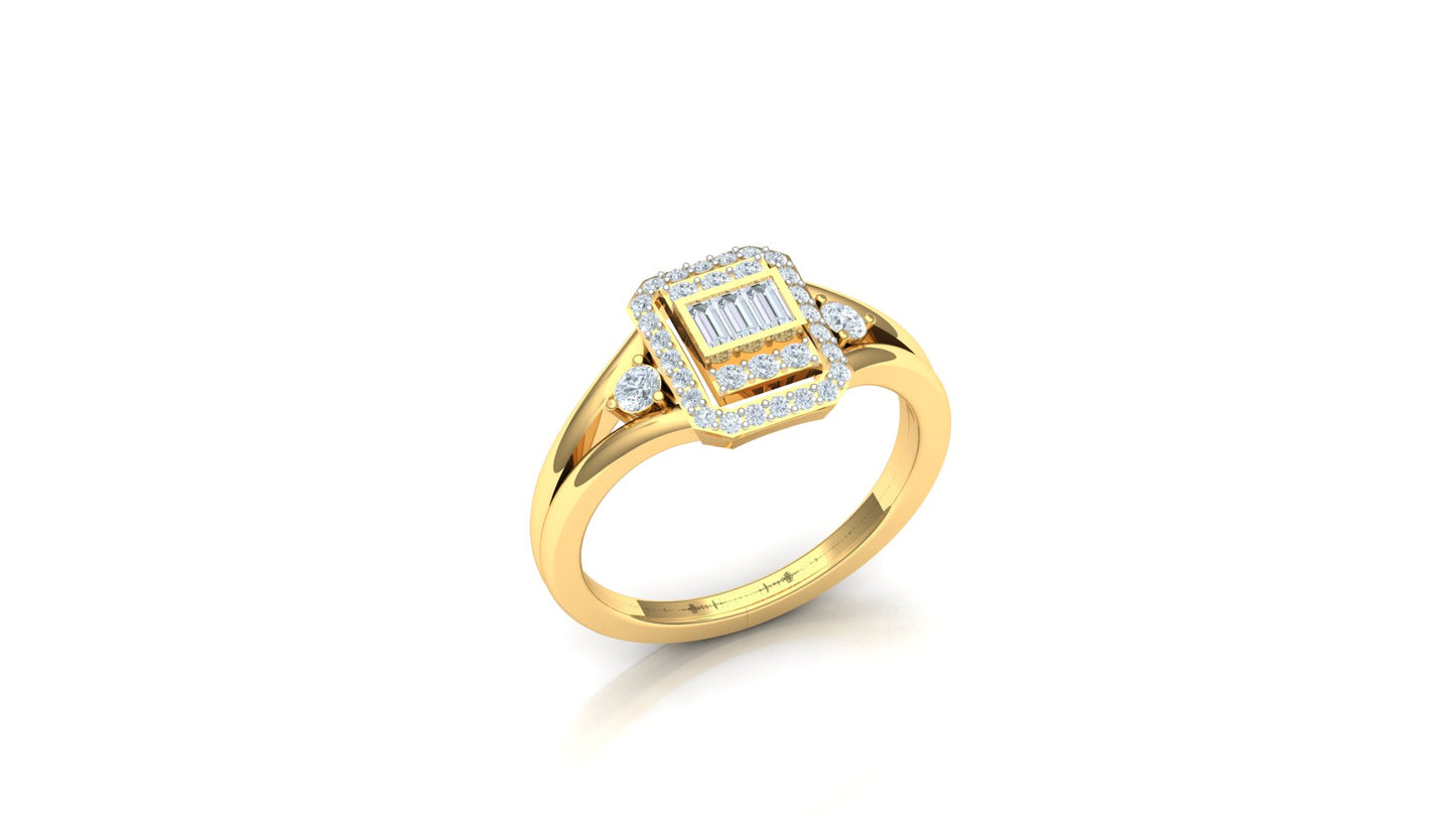 Yellow Gold Geometric Halo Diamond Statement Ring