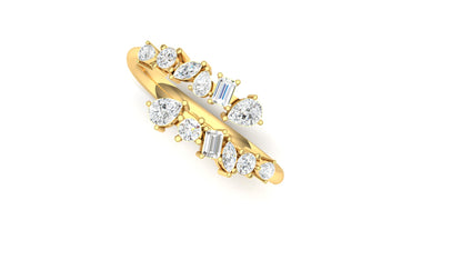 Yellow Gold Chevron Wave Diamond Cluster Ring