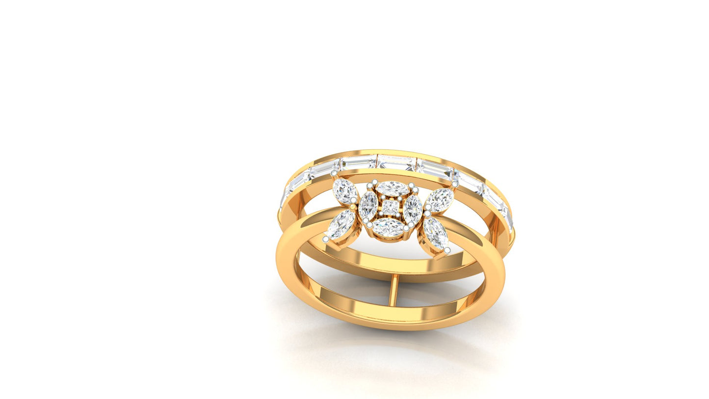 Two-Tone Yellow Gold Multi-Row Bridal Set Diamond Ring