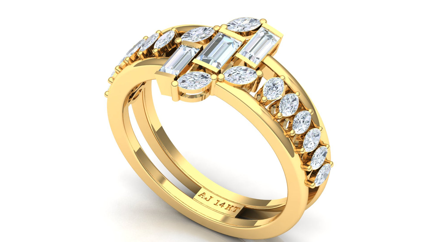 Two-Tone Interlocking Wave Diamond Ring