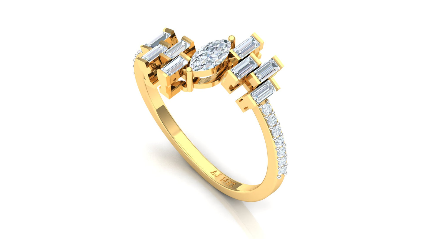 Yellow Gold Diagonal Kite Cluster Diamond Ring