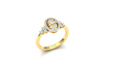 Two-Tone Oval Sunburst Pave Diamond Ring